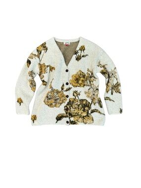 Woolrich Target Floral Knit Button-Up Cardigan in Cream and Mustard